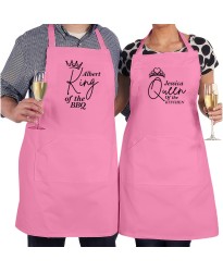 Sarcastic King Of The BBQ & Queen Of The Kitchen Custom Name Matching Adult Unisex Wedding Apron 